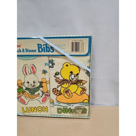 1986 Playskool Drool Bibs Set for Breakfast Lunch Dinner Bears Bunny Box 3 Pack - Picture 4 of 8
